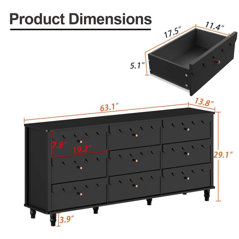 9 Drawers Chest Of Dresser Storage Tower Cabinet Bedroom Organizer