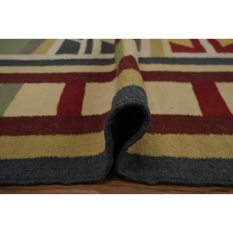 Hand Woven Oriental 100% Wool Carpet Southwestern Modern Multi-Colored Kilim Area Rug - 13' 0'' X 9' 6''