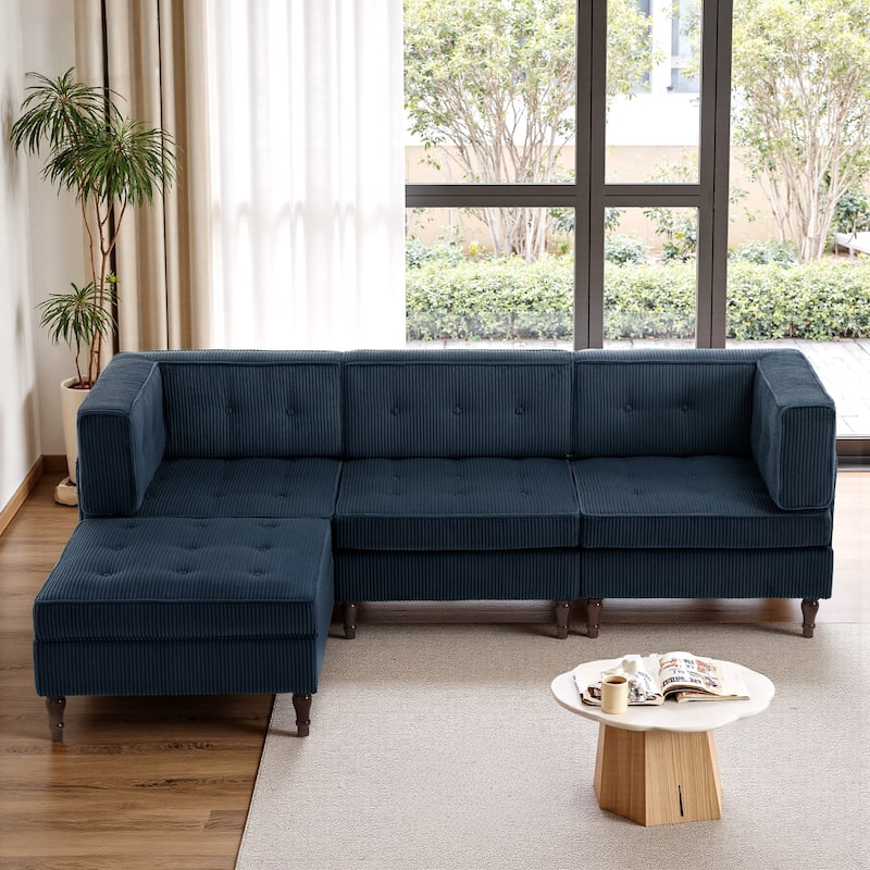 UIXE 4 - Piece Corduroy Sectional Sofa with Flip-Top Storage Ottoman Coffee Table
