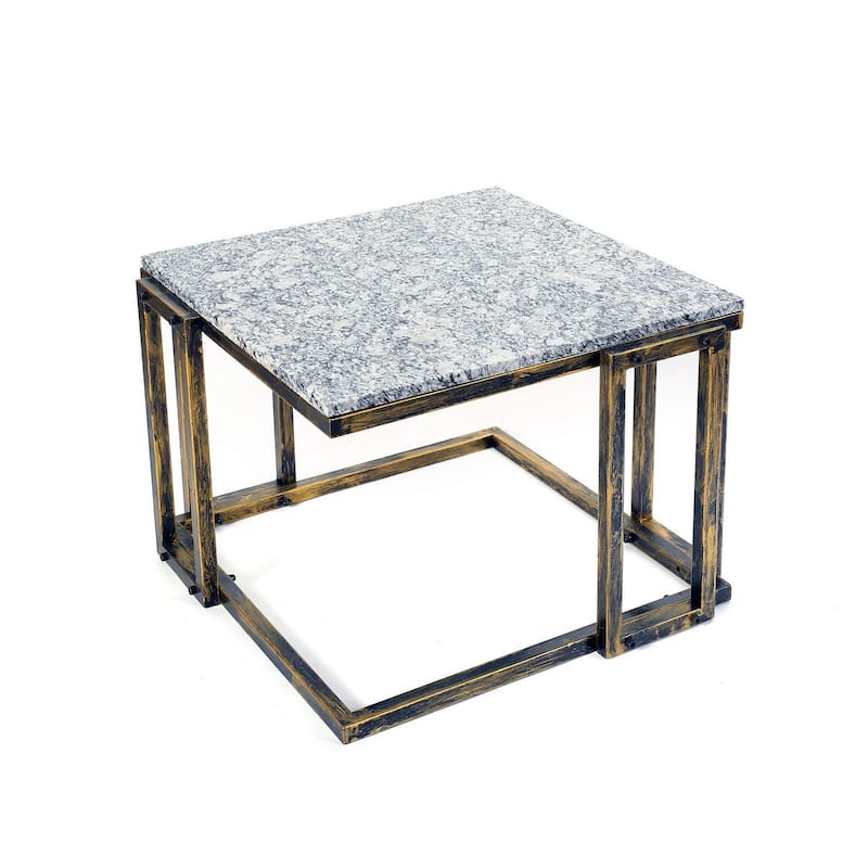 22 Inch Granite Top Plant Stand, Cast Iron Frame, Gray, Black, Gold