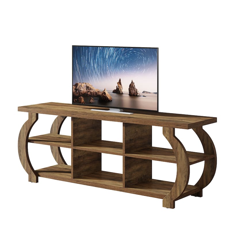 63" Farmhouse TV Stand, Media TV Console with Storage Shelves
