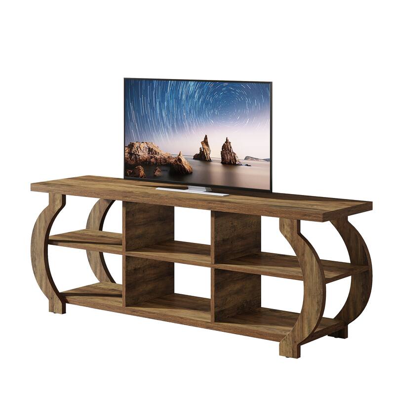 63" Wood TV Stand, Media TV Console with Storage Shelves