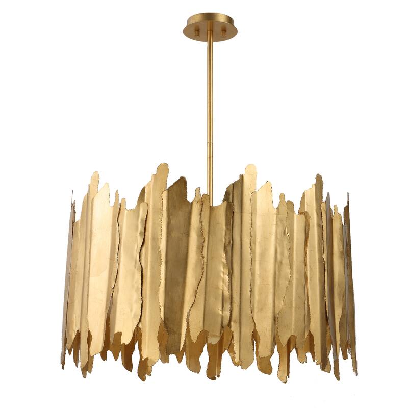Segment Leaf Sheets Welded 8 Light Ceiling Pendant - 28" - Gold