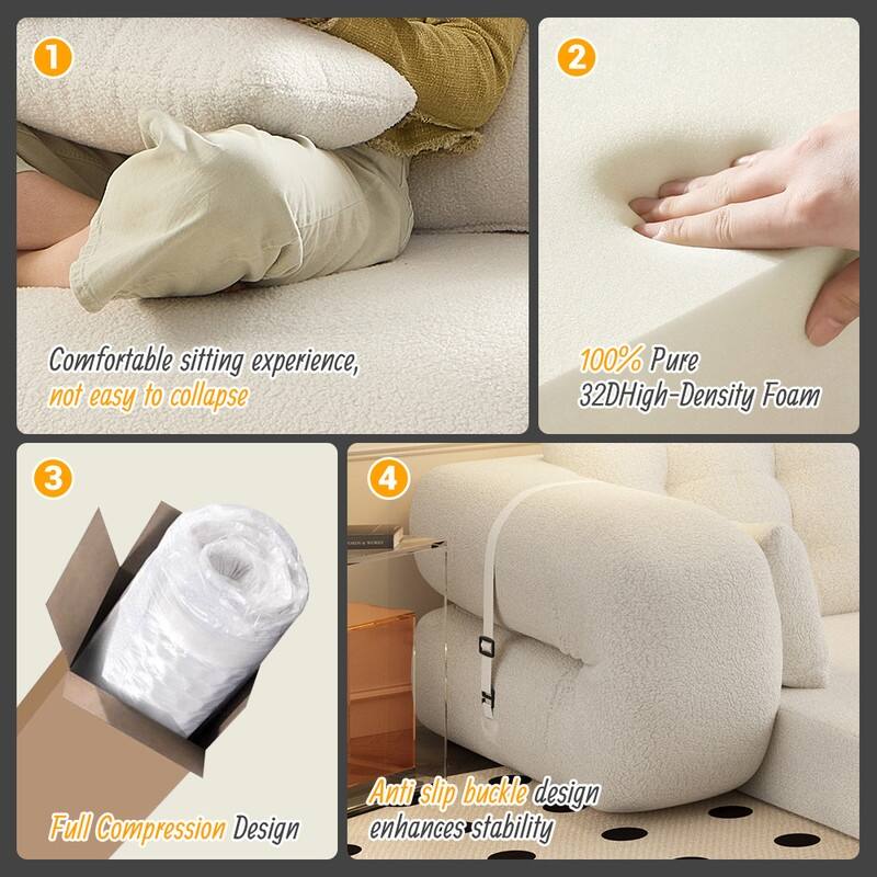 78.7" Multifunctional Foldable Sofa Bed, 3 in 1 Teddy Fabric Foam Filled Sleeper Sofa Bed