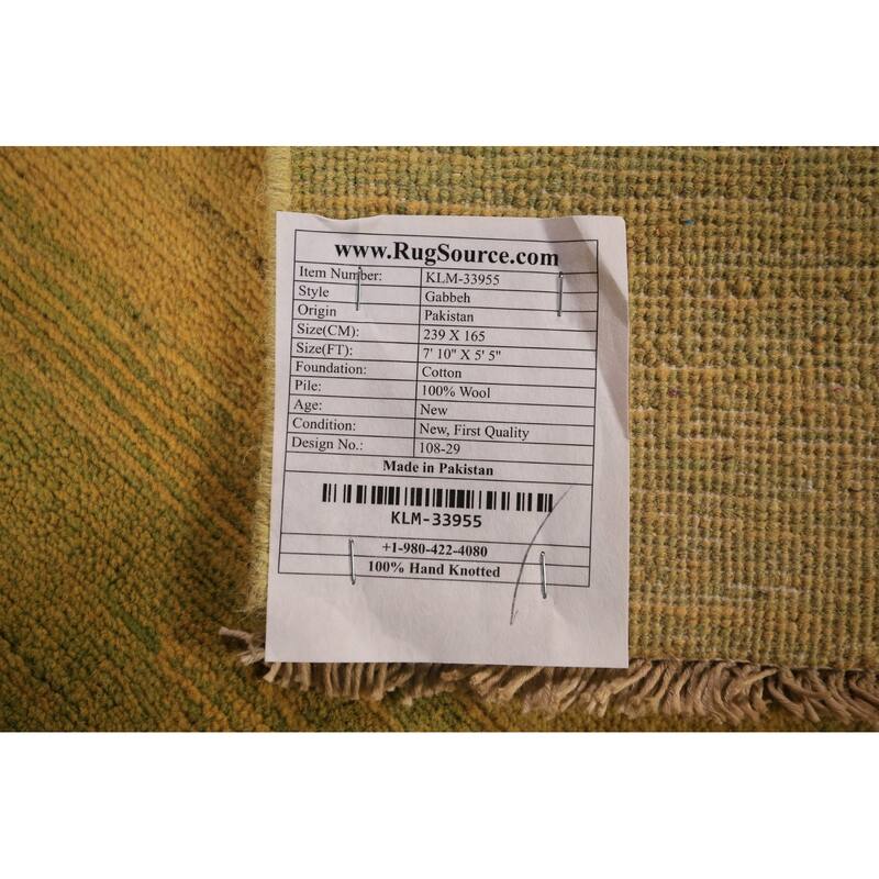 Yellow & Green Modern Gabbeh Oriental Area Rug Handmade Wool Carpet - 5'5" x 7'10"