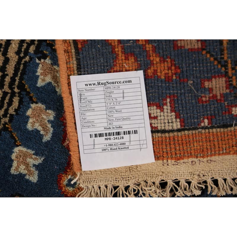 Blue Ziegler Indian Foyer Rug Hand-Knotted Wool Carpet - 2'6"x 5'9"
