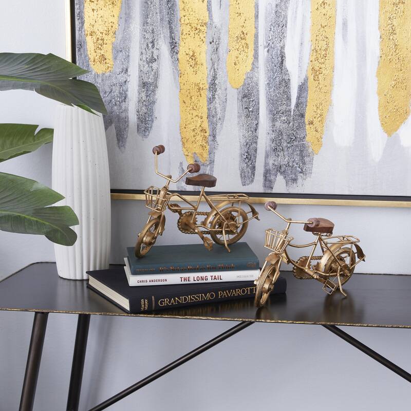 Metal Bike Sculpture with Wood Accents - Set of 2 Black - Roche River Decor - Black or Gold