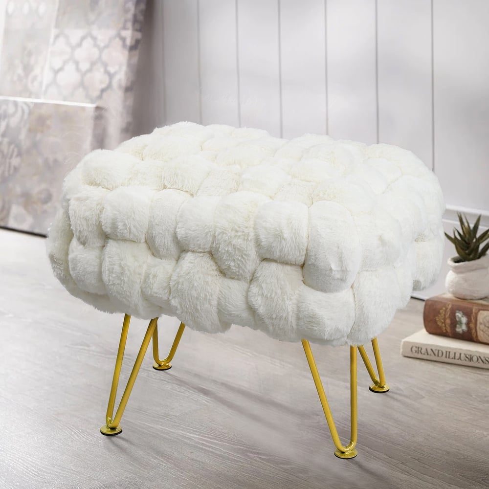 Soft Fauxfur Pouf Stool Ottoman Fuzzy Entryway Bench Seat 27"x20"x19"