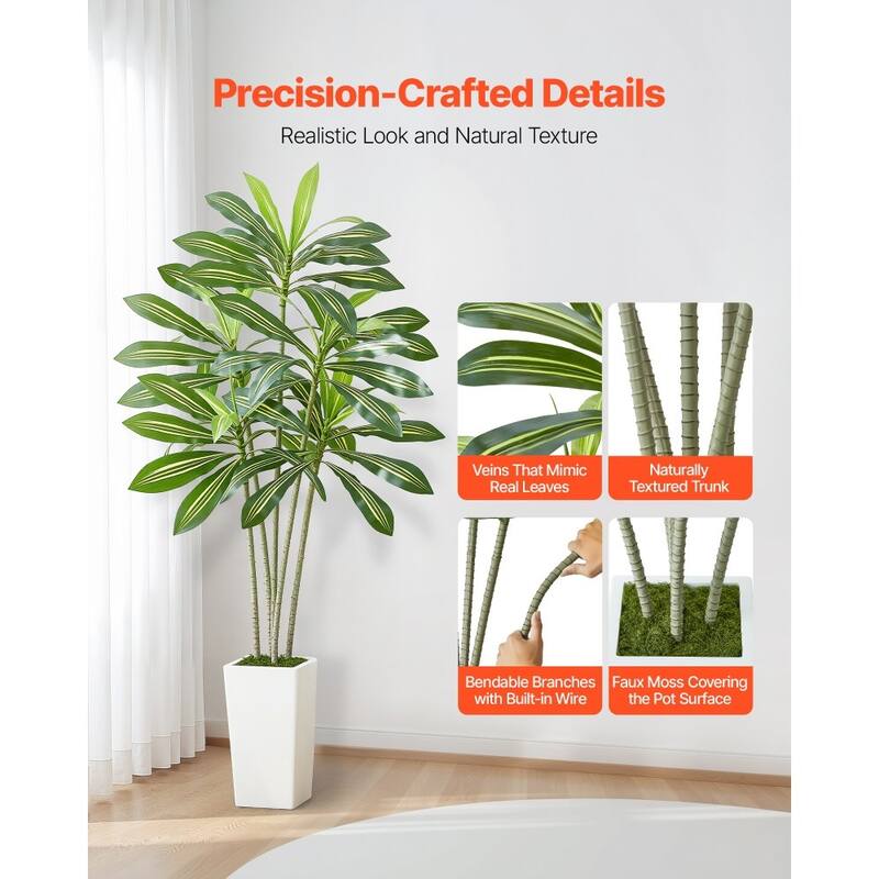 Realistic Artificial Dracaena Tree with Moss Planter and Lifelike PE Leaves for Indoor Home Decor