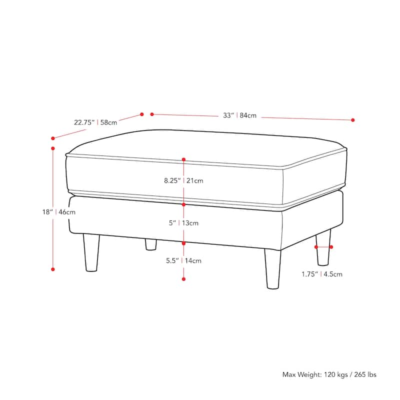 Mulberry Upholstered Mid-Century Modern Ottoman