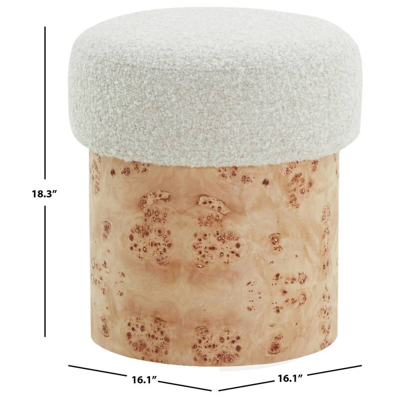 SAFAVIEH Couture Tobianna Round Boucle and Burl Ottoman