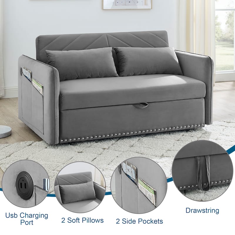 Aukfa 3 in 1 Convertible Sofa Bed Velvet Loveseat Sleeper