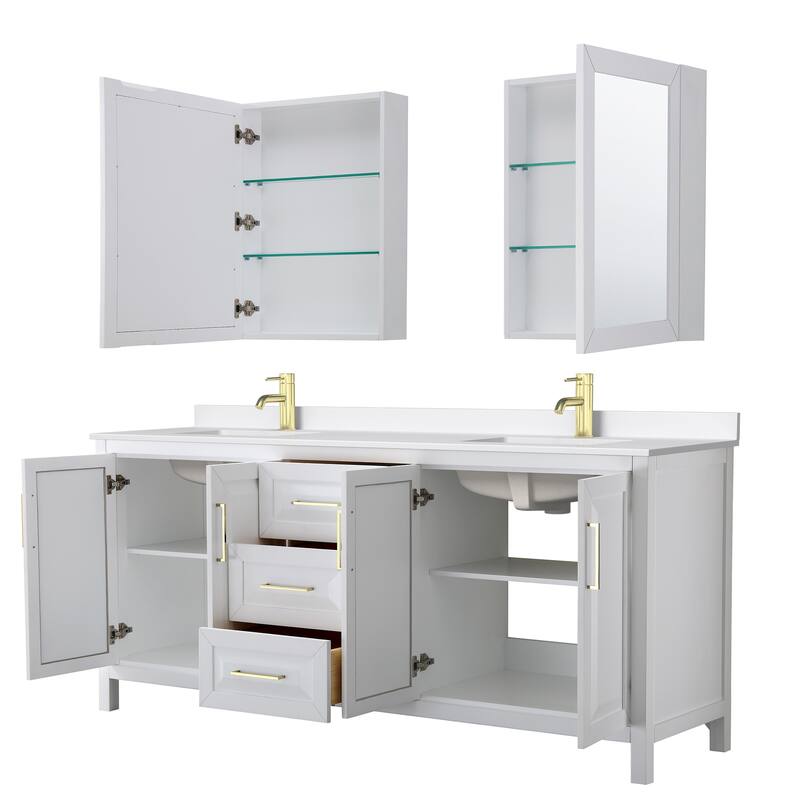 Daria 80-inch Double Vanity, Single Hole Quartz Top, Med Cabinets