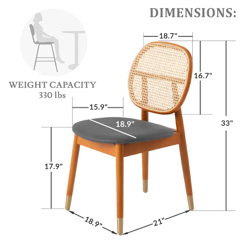 Holbeck Modern Rattan Leather Upholstered Dining Chair with Plush Padding Beech Wood Legs for Stylish Homes Set of 2