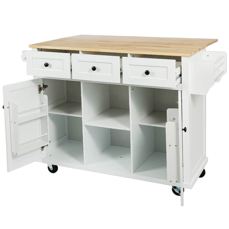 Aill MDF Kitchen Island with Storage Cabinet and 3 Drawers(53-in x30-in x37-in)