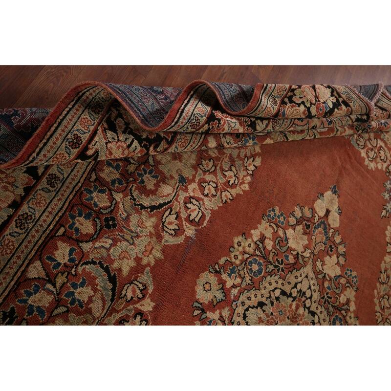 Orange Mahal Persian Antique Area Rug Hand-Knotted Wool Carpet - 9'0"x 12'7"