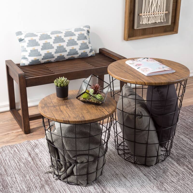 Lavish Home Set of 2 Storage Nesting Tables, Black