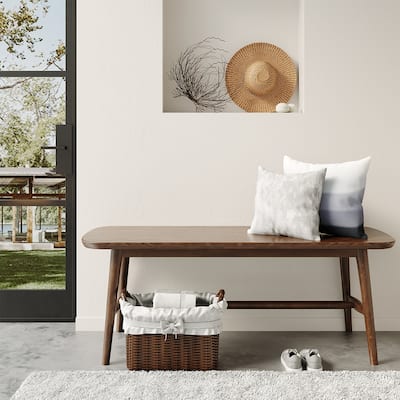 MacLuu Scandinavian Solid Wood Bench with Cusion