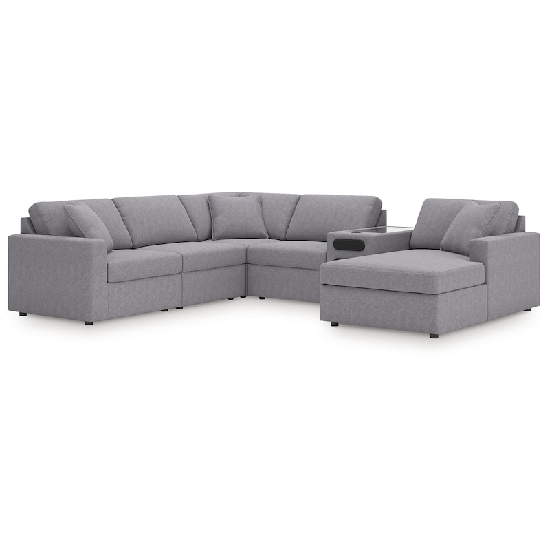 Signature Design by Ashley Modmax 6-Piece Sectional with Audio System and Chaise - 125" W x 107" D x 36" H - Grey - Left Facing