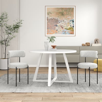 Roundhill Durban 3-Piece Round Dining Set, Trestle Dining Table with 2 Boucle Chairs