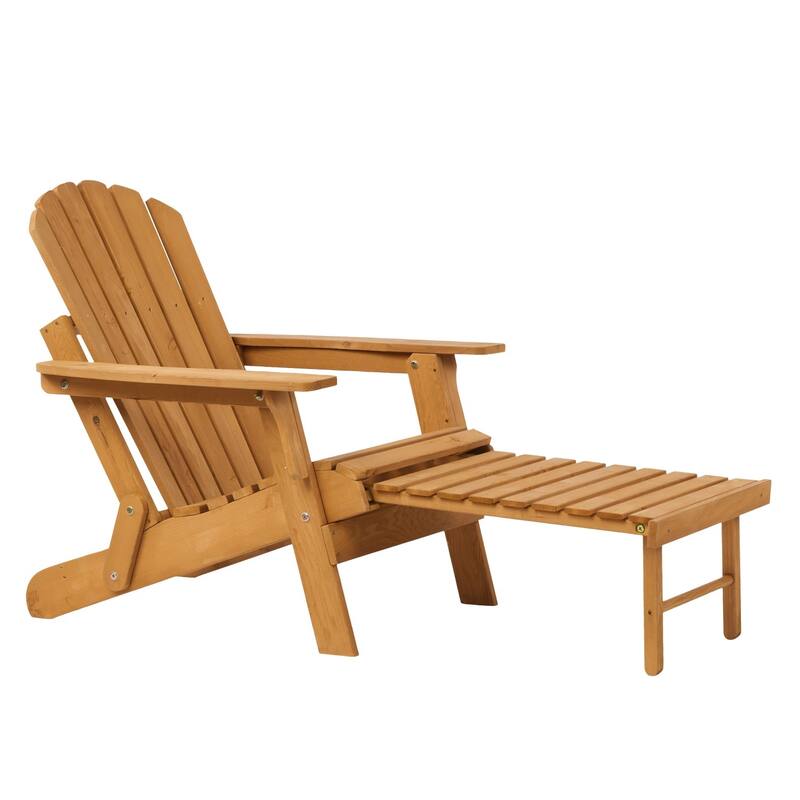 2-Piece Outdoor Wood Folding Adirondack Chair with Retractable Ottoman