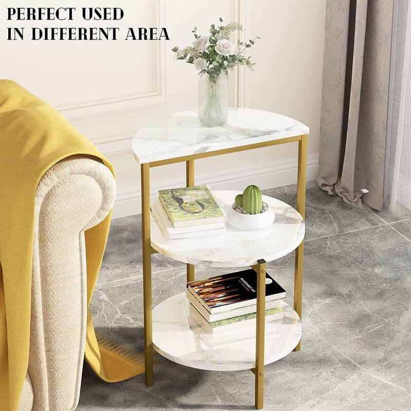 3 Pieces Faux Marble Coffee Table Set with 1 Coffee Table and 2 End Tables, Modern Sofa Side Table with Shelf, Cocktail Table
