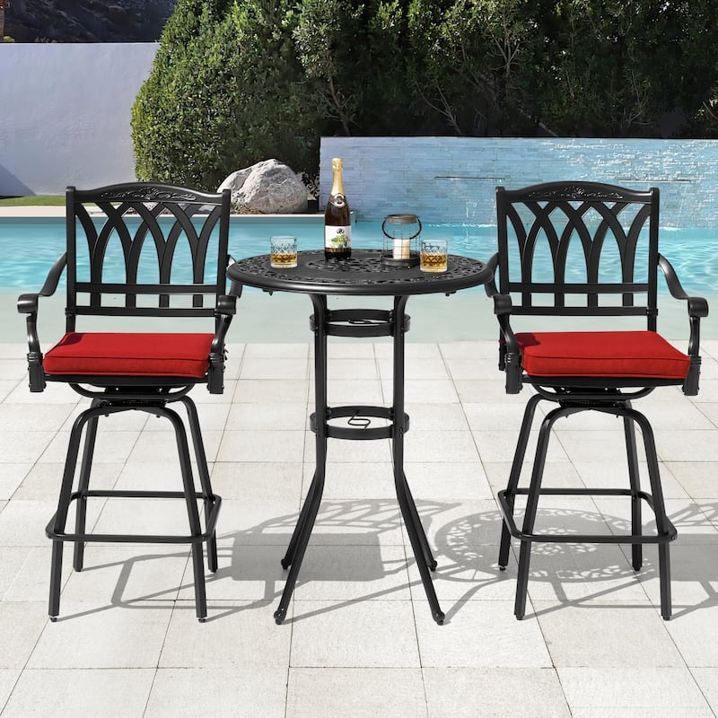 E-Coated Cast Aluminum 2PCS Patio Swivel Bar Stool Set with Olefin Cushions