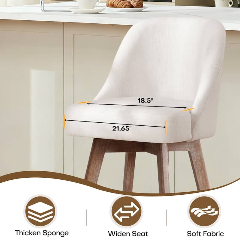 26" Upholstered Counter Height Swivel Bar Stool, Counter Stools with Solid Wood Legs - 39.37"H x 22.44"D x 21.65"W