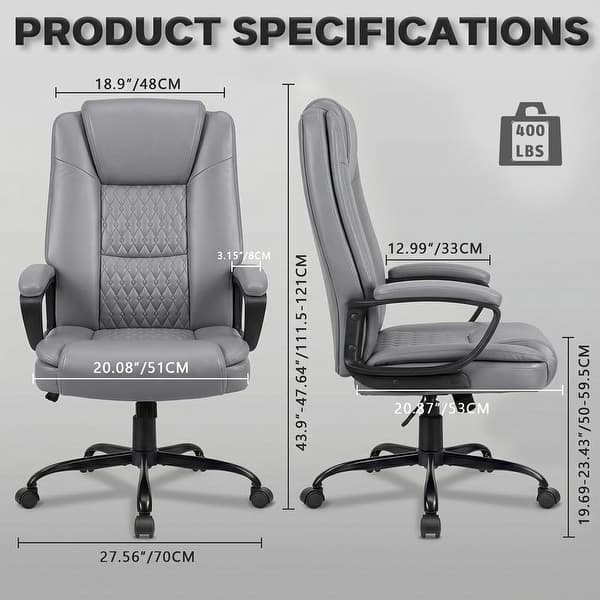 dimension image slide 4 of 5, Bossin Big and Tall Office Chair High Back Executive Chair Ergonomic Adjustable Executive Leather Chair,400lbs
