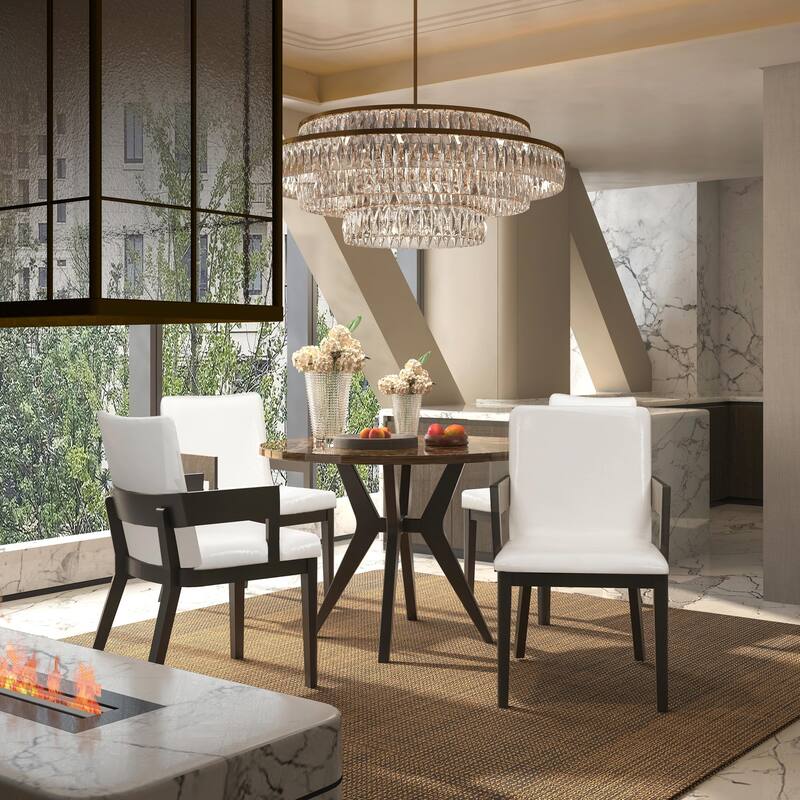Modern Dining Chairs Set of 2 - Black Wood & White PU Leather - Set of 2