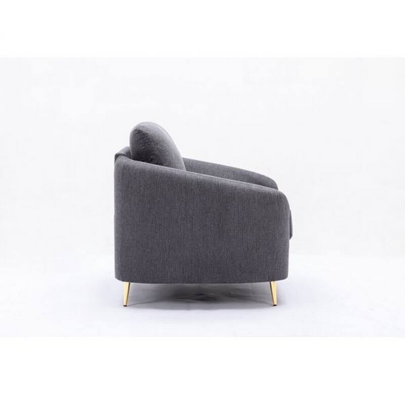 Nial 80 Inch Sofa, Linen Upholstery, Pine Wood, Smooth Gray, Gold Legs