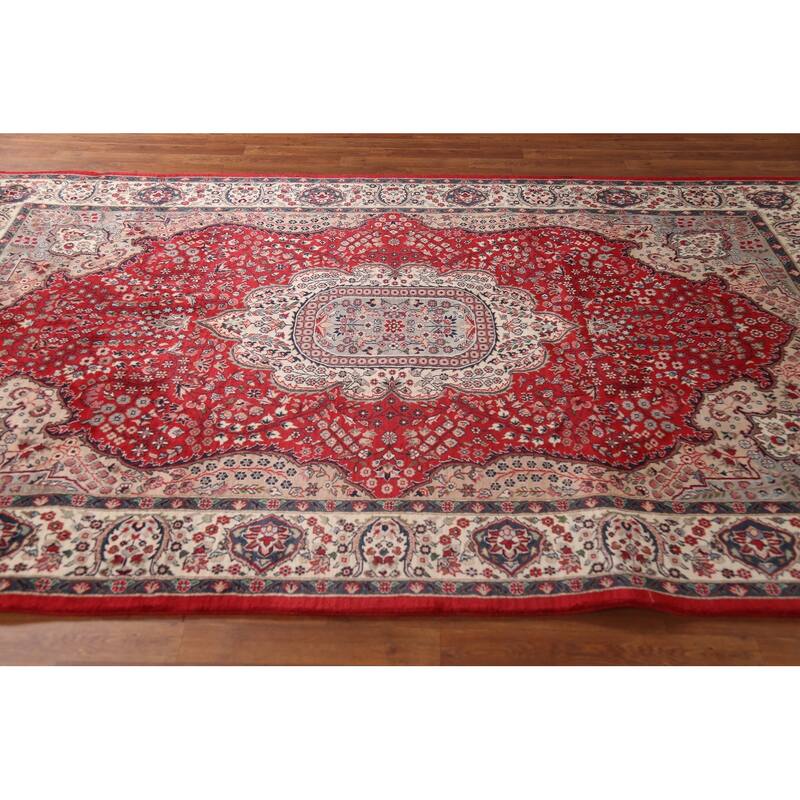 Floral Red Kashan Indian Area Rug Handmade Wool Carpet - 6'1"x 9'4"