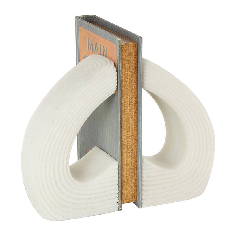 White Polystone Heart Inspired Decorative Bookends with Shimmer Details (Set of 2)