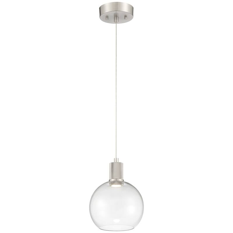 Port Nine Burgundy LED Pendant - Dedicated LED - Brushed Steel/Clear Glass