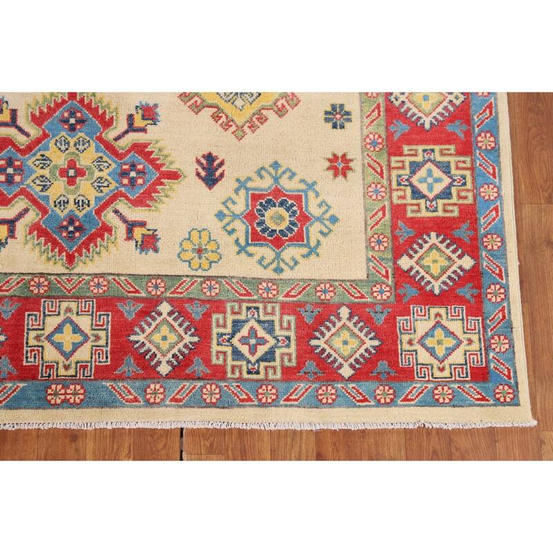 Oriental Beige Kazak Rug Hand-Knotted Wool Carpet - 5'6" x 7'8"