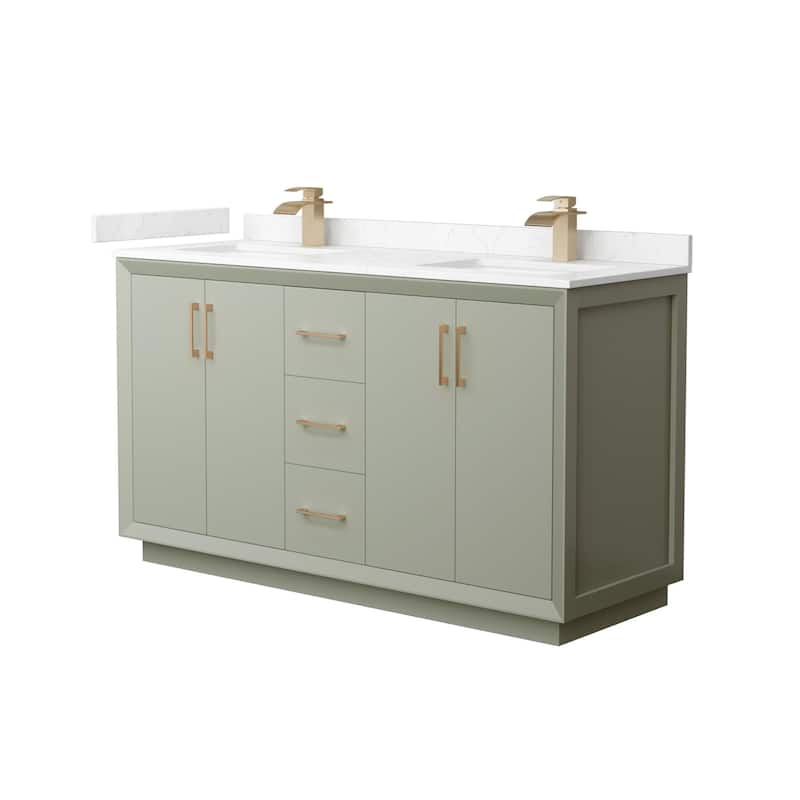 Wyndham Collection WCF414160D-VCA-UNSMXX Strada 60" Free Standing - Light Green / Carrara Cultured Marble Top / Satin - Painted