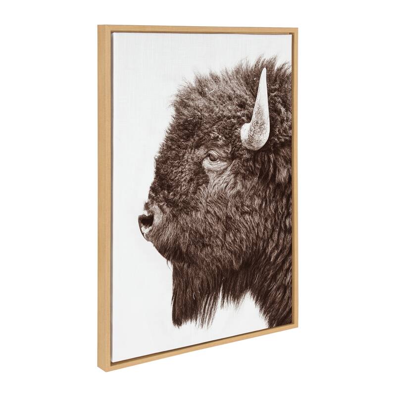 Kate and Laurel Sylvie Bison Profile Framed Canvas by Amy Peterson Art Studio - 23x33 - Natural
