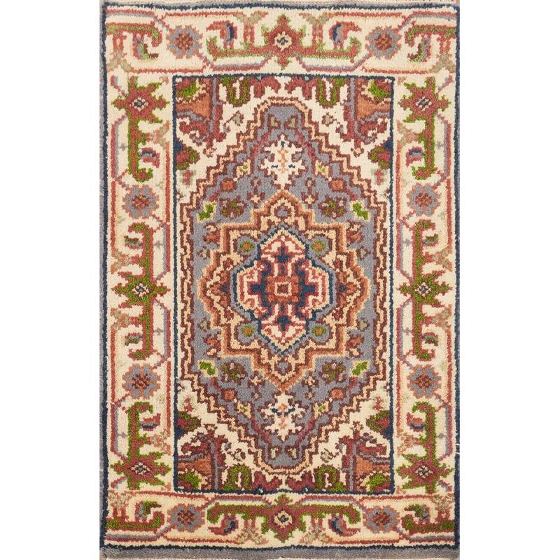 Hand Knotted Oriental 100% Wool Carpet Traditional Medallion Greys & Charcoal Heriz (serapi) Area Rug - 3' 0'' X 2' 0''