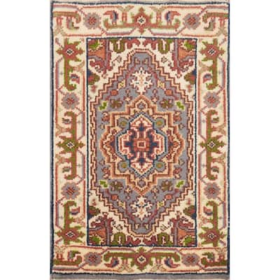 Hand Knotted Oriental 100% Wool Carpet Traditional Medallion Greys & Charcoal Heriz (serapi) Area Rug - 3' 0'' X 2' 0''