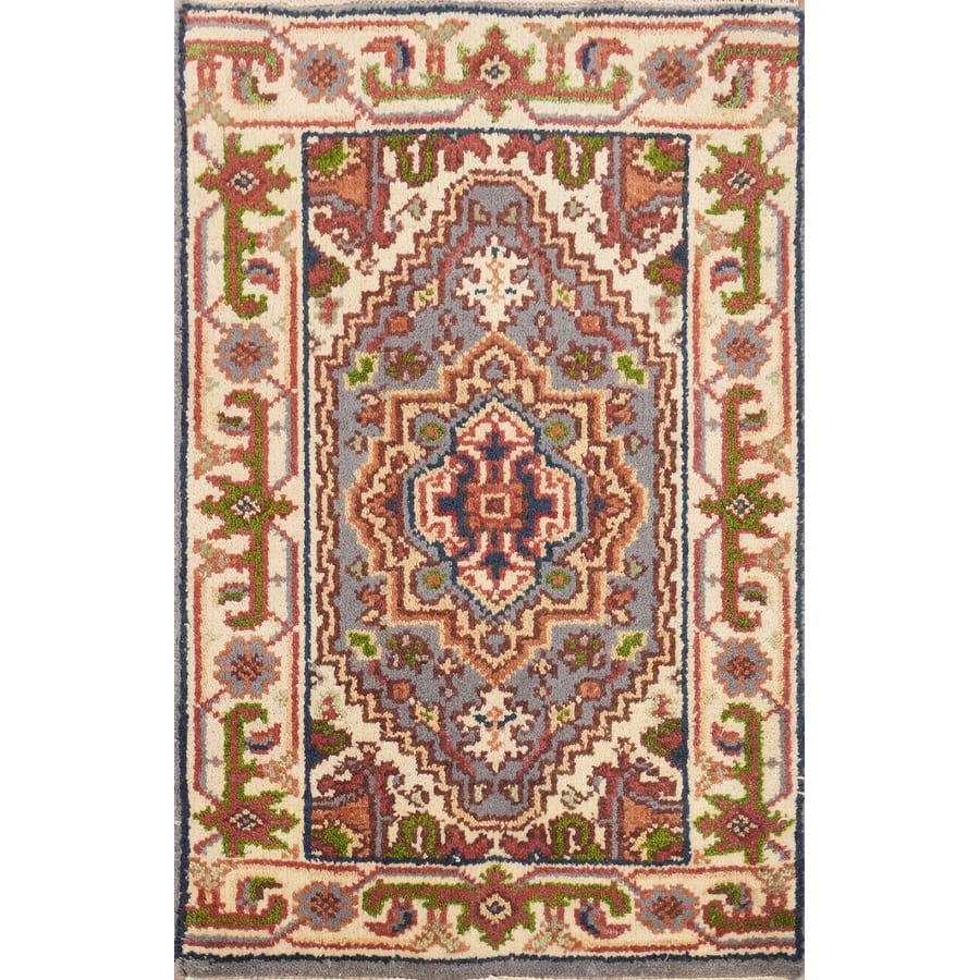 Hand Knotted Oriental 100% Wool Carpet Traditional Medallion Greys & Charcoal Heriz (serapi) Area Rug - 3' 0'' X 2' 0''