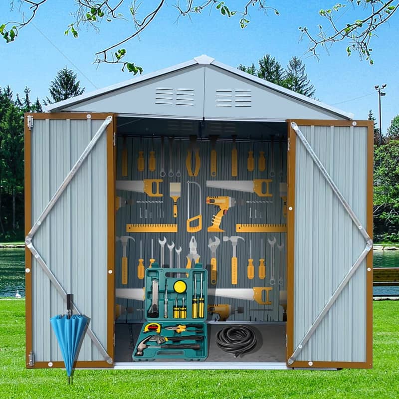 6' x 4' Outdoor Storage Shed with Lockable Doors Metal Garden Sheds - 4FTx6FT