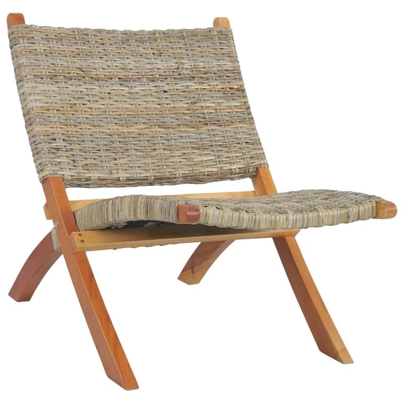 vidaXL Relaxing Chair Natural Kubu Rattan and Solid Mahogany Wood - 23.6" x 30.3" x 27.6"