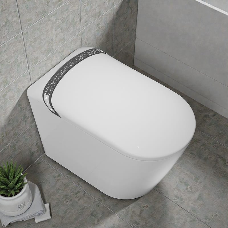 Elongated Smart Toilet with Built In Bidet. Tankless Design. Auto Open Close Seat. Foot Sensor. Warm Water Dryer