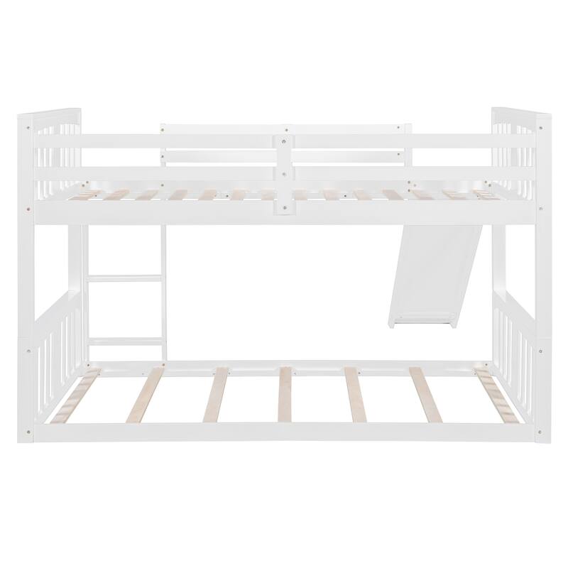 White Twin Over Twin Bunk Bed with Slide and Ladder, Space-Saving Design
