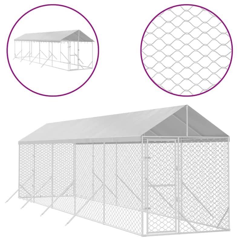 vidaXL Outdoor Dog Kennel with Roof Silver Galvanized Steel