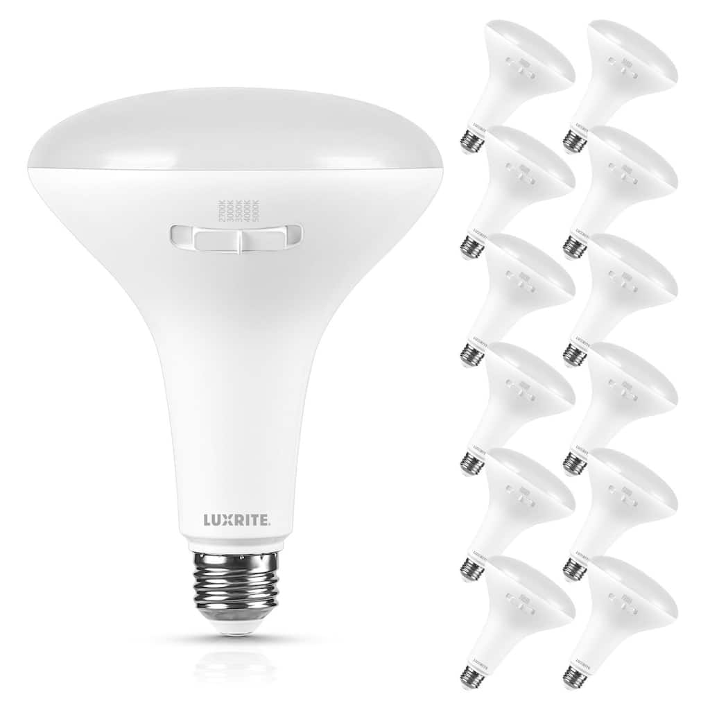 Luxrite BR40 LED Light Bulb 12W=90W 5CCT Dimmable 1080LM LED Flood Light Bulb E26 Base 12 Pack