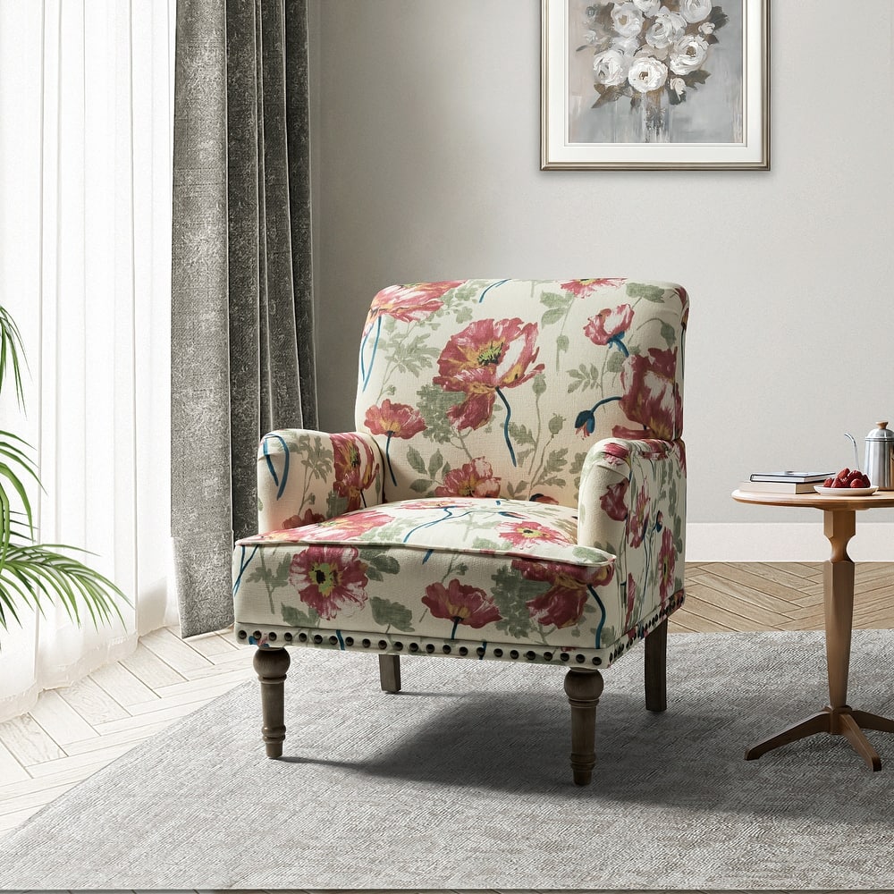 Geltrude Traditonal Floral Fabric Design Upholstered Accent Armchair with Turned Legs by HULALA HOME