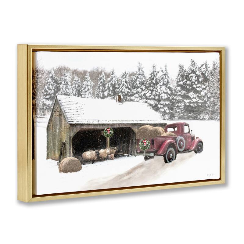 Stupell Snowy Winter Farm Sheep Framed Floater Canvas Wall Art Design By Robin-Lee Viera