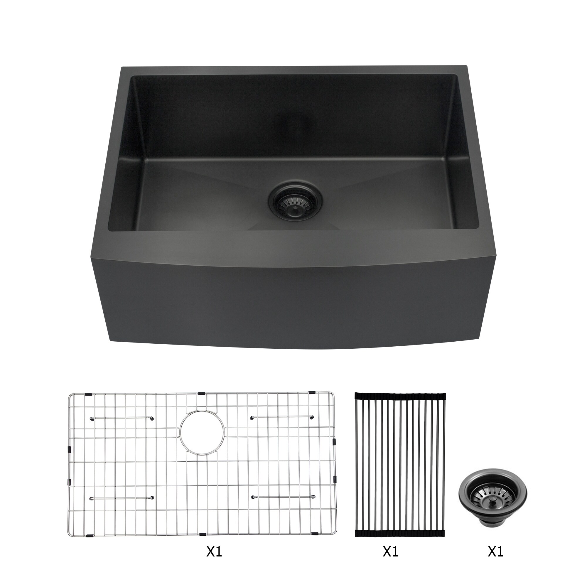 27 Inch Farmhouse Kitchen Sink Gunmetal Black Apron Front 16 Gauge Stainless Steel Deep Single Bowl Kitchen Farm Sinks