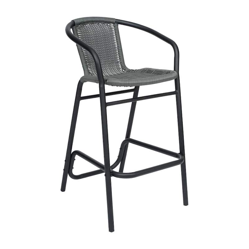 Commercial Indoor-Outdoor Rattan Restaurant Barstool with Aluminum Frame - N/A